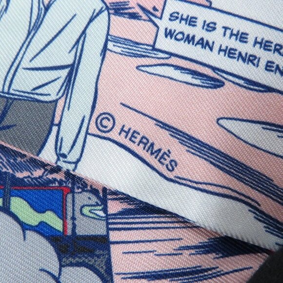 HERMES Twilly WOW Silk100% Gris/Rose/Vert - Picture 6 of 11